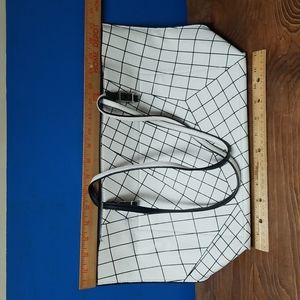 Calvin Klein White Tote with Black Grid Straps